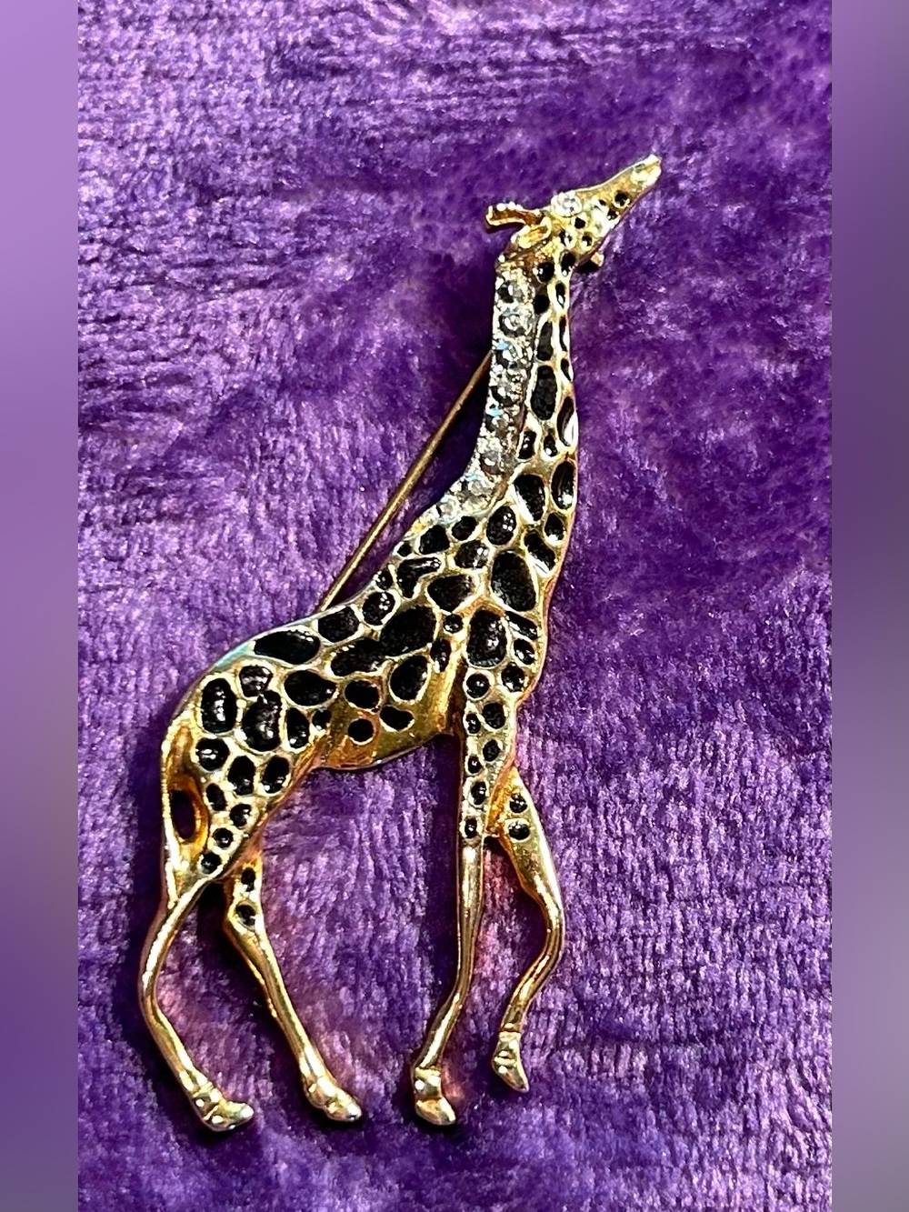 Gold-tone Giraffe Brooch with Black Spot Accents